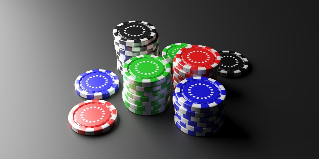 Casino poker chips on black background. 3d illustration